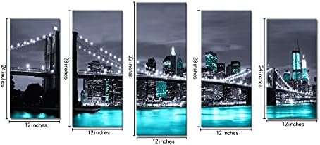 Kaloremore Черно-бяло и синьо на Бруклинския мост Картина Печат върху Платно Нощен изглед Ню Йорк Плакат Галерия Увити