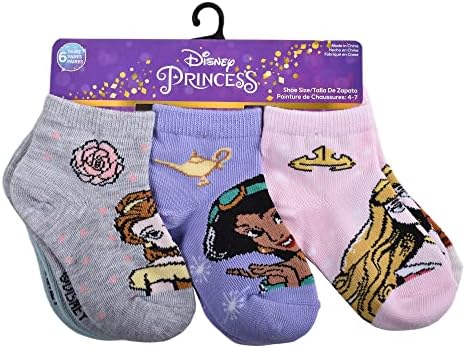 Чорапи Дисни Принцеса за момиченца, 6 опаковки, Бледо Сиво Хедър, 2-4 г., САЩ