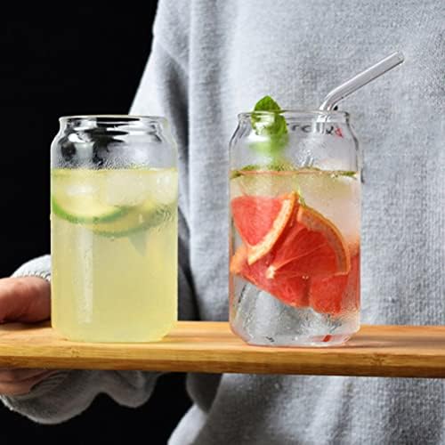 Operitacx 4 Комплекта Чаши за Пиене със Стъклен Соломинкой, Дървени Капаци, Стъклени Чаши във Формата На Буркани,