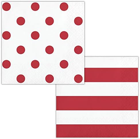 Клубна опаковка от 192 Червено-Бели, двуслойни хартиени Кърпички в полка за напитки 5 инча