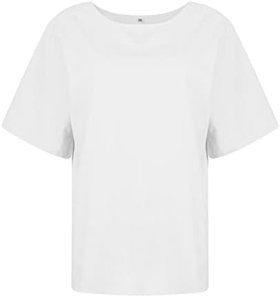 Жена Памук Лен Топ с Къс ръкав, Лятна Однотонная Тениска с кръгло деколте, Реколта Риза Голям Размер, Ежедневни Свободна