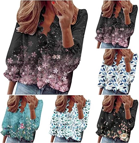 Дамски тениски с цифри и дълъг ръкав - Дамски Ежедневни Блузи с V-образно деколте, широки Ризи, Блузи, Блузи с Принтом