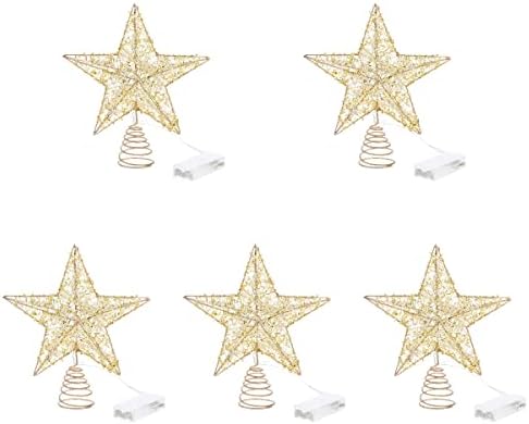 5 бр. Коледен Коледа Topper във формата на Светещи Звезди, Интериор на Върха на Дървото за Домашно Парти, Начало