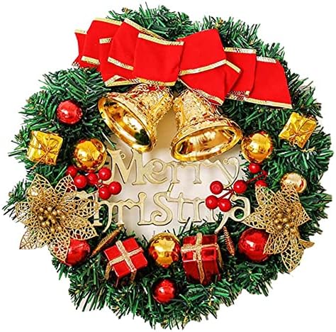 Amannek 13-Инчов Коледен Венец с Плодове, Лък-Камбана, Цветни Топки, Цветя за Коледна Украса, на Входната