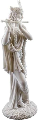 Статуетка на Кришна от най-добрата колекция - Скулптура на хиндуисткия Бог на Любовта и Божествената Радост от Висококачествен Бял Мрамор - 10-Инчов са подбрани стат