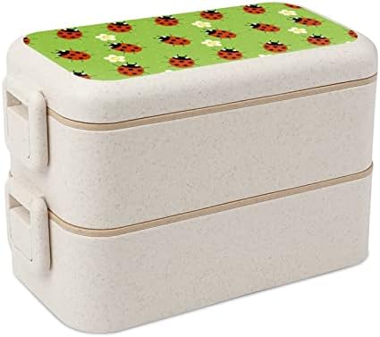 Ladybugs с Цветя Двойна Штабелируемая Кутия за Обяд Bento за многократна употреба Контейнер за Обяд с Набор от ястия за Вечеря Извън Дома си, на Работата на Пикник Училище