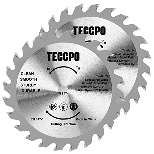 Трионени дискове TECCPO, 2 Броя, Трионени дискове с диаметър от 4-1 / 2 инча 24 Т с връх от волфрамов карбид за рязане на дървен материал - TACB28A