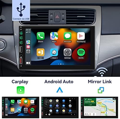 Автомобилна стерео система с двоен Din Apple Carplay Android Auto Bluetooth, podofo 7-Инчов HD Сензорен екран