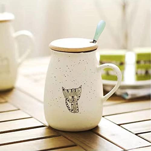 Чашата за кафе с керамични чаша Сладък котка с капак и лъжица, се използва за хлабав ламарина, чай, какао, чаени чаши,