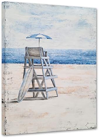 Yihui Arts Океана Платно Стенно Изкуство с Текстурированными Абстрактни Плажни Картини със Стълби и Чадър на Модерните Крайбрежни
