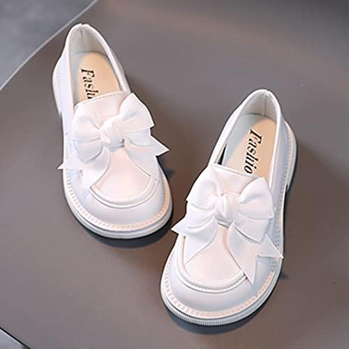 Дете, Малки училищни обувки с лък за момичета в британския стил, Обувки за изпълнения на Принцеса, Обувки за младежи, 4 (Бял, на 3,5 години)