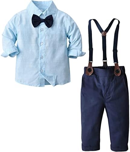 ARTMINE/Джентльменская Дрехи за малките момчета от 2 теми, Бели Ризи с дълги ръкави и Панталони на Подтяжках с папийонка