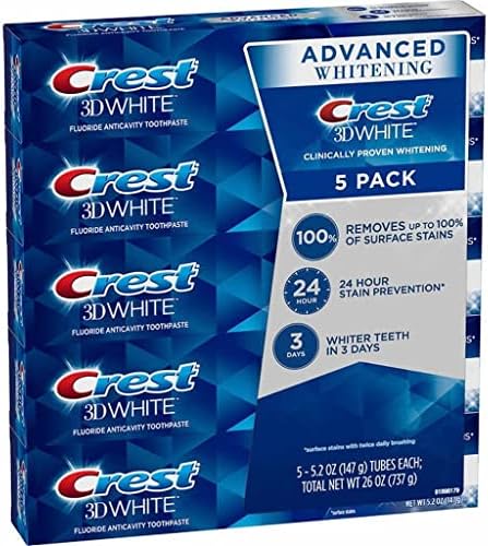 Паста за зъби Crest 3D White Advanced за избелване на зъбите, 5,2 унции (опаковка от 5 броя)