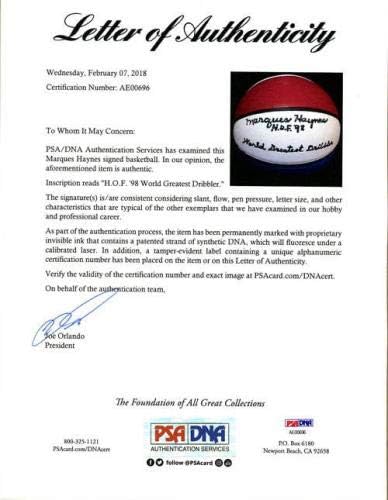 Маркес Хайнес е ПОДПИСАЛ Баскетболен договор + INSC Harlem Globetrotters PSA /DNA С АВТОГРАФ - Баскетболни топки с автограф