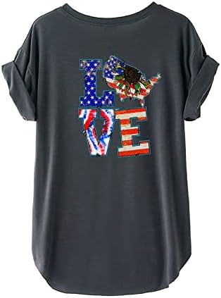 Блузи с къс ръкав в Деня на Независимостта, Женски Патриотични Ризи с Кръгло деколте и Принтом Американския Флаг, Тениска на