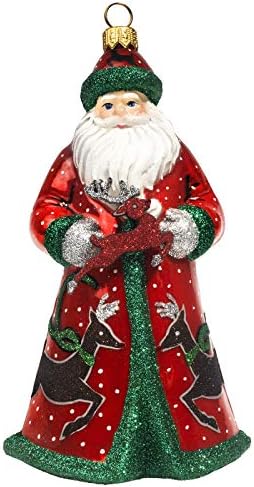 Коледна украса от Полиран стъкло Glitterazzi, Червено, Зелено и Сребърен Елен на Дядо Коледа