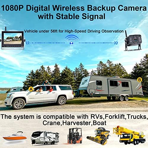 Резервна Камера Yakry RV Безжична HD 1080P 7-Инчов Водоустойчив Монитор за Обратно виждане, Комплект за Ремаркета на Камиони