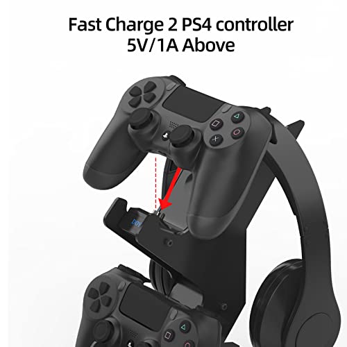 Зарядно Устройство за контролер PS4, Док-станция За зареждане на контролера на Playstation 4, Поставка за слушалки с led индикатори за контролер на Sony Playstation 4/PS4/PS4 Slim/PS4 Pro