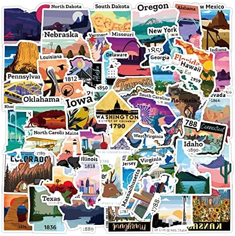 Етикети с града на САЩ (50 бр.), Водоустойчив Винил, Скъпа Стикер с Карта за Пътуване, Стикери за кемпера на Съединените