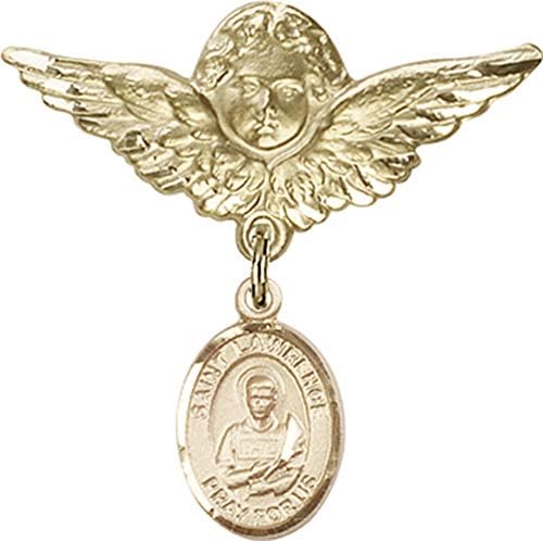 Детски икона Jewels Мания за талисман на Св. Лорънс и пин Ангел с крила | Детски иконата със златен пълнеж с талисман