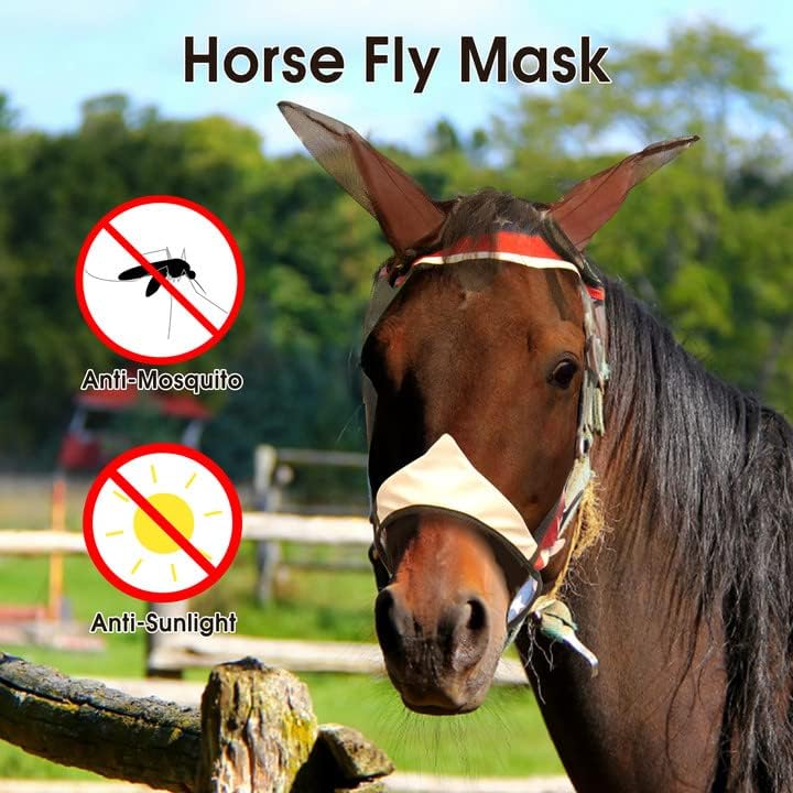 Маска Icnice Horse Fly със защита от ултравиолетови лъчи, Мек върху кожата с кръгови дишаща мрежа, не Пропускающая Топлина, Регулируеми Шийни колани (Трицветна, M
