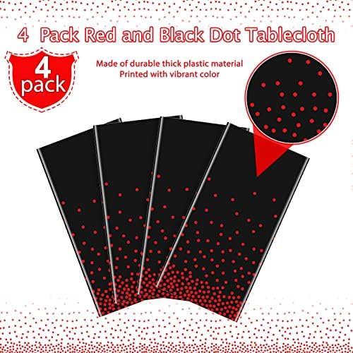 4 Опаковки Пластмасови Покривки на Червено-Черна точка, Правоъгълно Пластмасово Еднократно покритие под формата