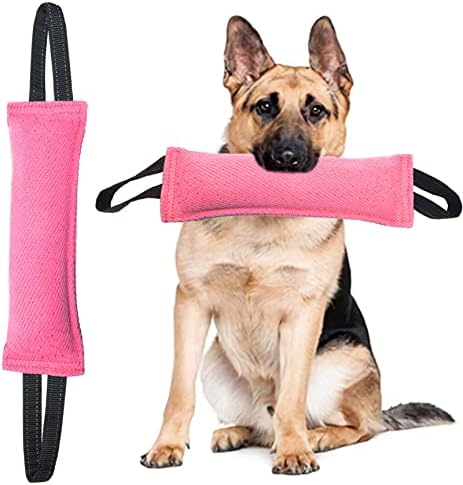Играчка за теглене на кучета Clysoru Dog, Твърда джутовая възглавница за хапка - Трайно обзавеждане за дресура - Интерактивна играчка за кученца от големи кучета. (Розов)