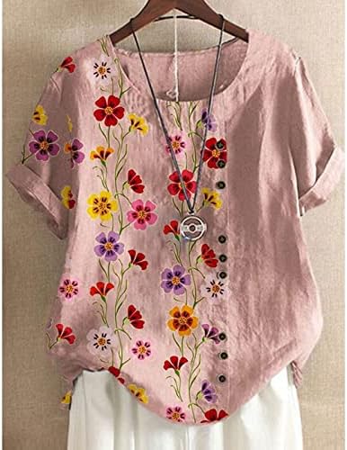 NOKMOPO Дамски Тениски, Ежедневни Летни Модни Ежедневни Блузи с къс ръкав и кръгло деколте и Принтом