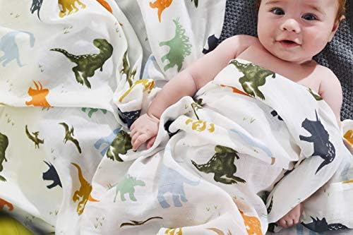 Детско Муслиновое Пеленальное одеяло Aenne Бебе принтом динозавър, Луксозно, меко и шелковистое, 70% бамбук и 30% памук 47x47