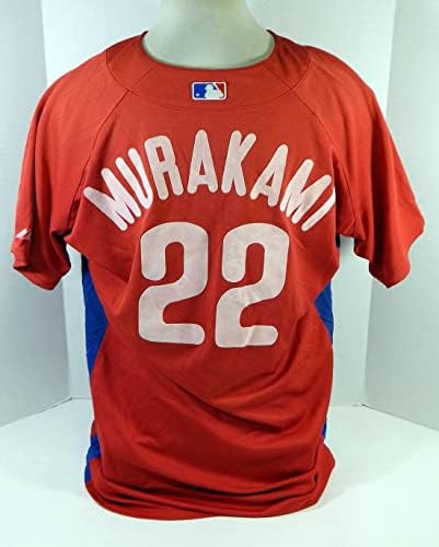 2007-10 Филаделфия Филис Фабио Мураками #22 Използван в играта Червена риза ST BP 48 2 - Използваните в играта тениски MLB