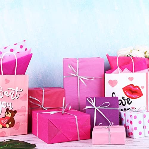 60 Листа Подарък Амбалажна хартия на Ден на Майката 20*30 Инча за подарък пакети, 6 Десени, Розово-Лилаво-Розова Подвижния