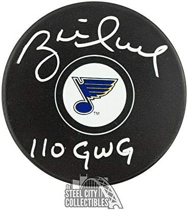 Хокейна шайба Бретта Halla 110 GWG с автограф Сейнт Луис Блус - БАН COA - за Миене на НХЛ с автограф