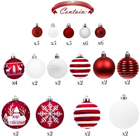 Валери Мадлин Традиционните Червено-бели Декорация за Коледни топки, Нечупливи Коледни декорации за Коледната украса (комплект