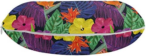 Цветна Пътна Възглавница Ambesonne за врата, Ярки Цветни Постелки, Растението Хибискус, Цветя Джунгла в Лятното