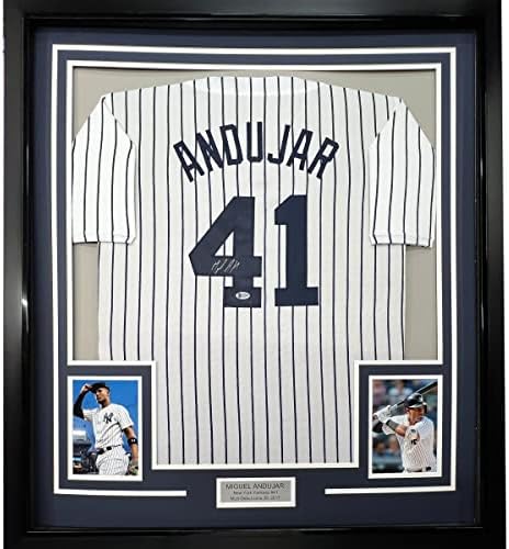 В рамка С Автограф /с Подпис на Мигел Андухар 33x42 Ню Йорк Бейзболна майк в тънка Ивица Бекет БАС COA