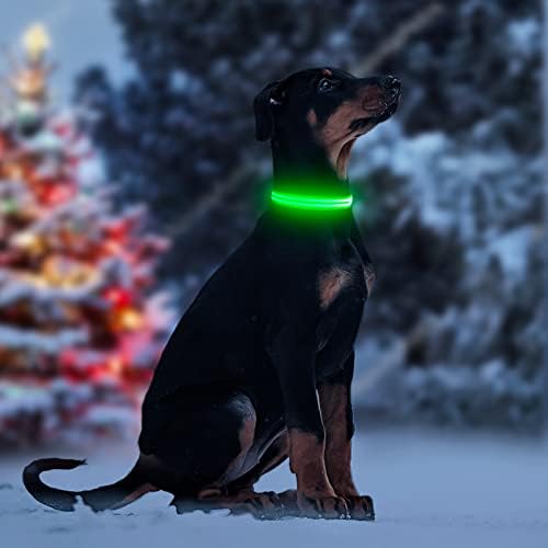 HIGO Light Up Dog Collar - Led нашийник за кучета с висока видимост, която се презарежда нашийник за кучета с осветление, Светещи светлини за кучета за нощни разходки (средно, зе?