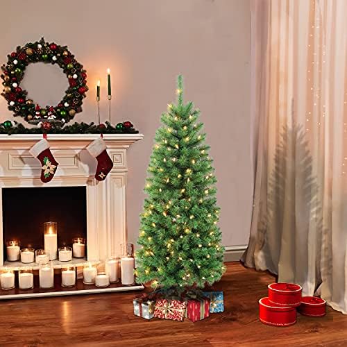 Предварително Осветени Изкуствена Коледна елха от северен Смърч с размер 4,5 инча с 150 крушки Зелен цвят