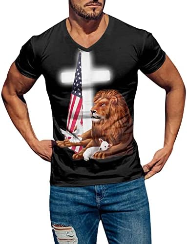 ZDDO Мъжки солдатские тениски с къс ръкав, Патриотични Тениски с 3D Принтом на Исус на Кръста и Лъв, Нова Лятна тениска с V-образно