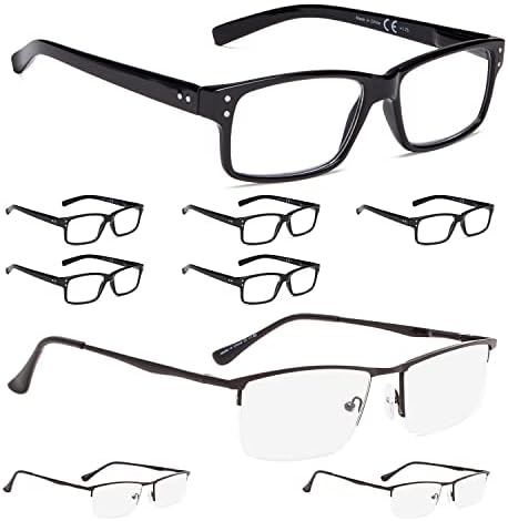 LUR 6 опаковки класически очила за четене + 3 опаковки на метални очила за четене в полукръгла рамка (общо 9 двойки ридеров + 2,00)
