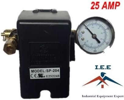 Реле за налягане въздушен компресор 25 Ампера 4 порта 145-175 паунда на квадратен инч със странично монтиране Манометър