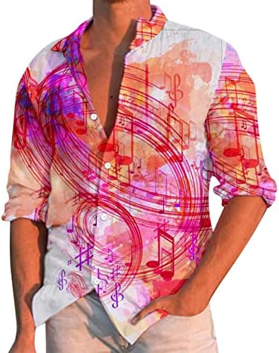 ZDDO/ Мъжки Ежедневни Ризи с копчета и дълъг ръкав, Есенна Ежедневни Градинска Реколта Риза с Музикален Принтом, Хавайски