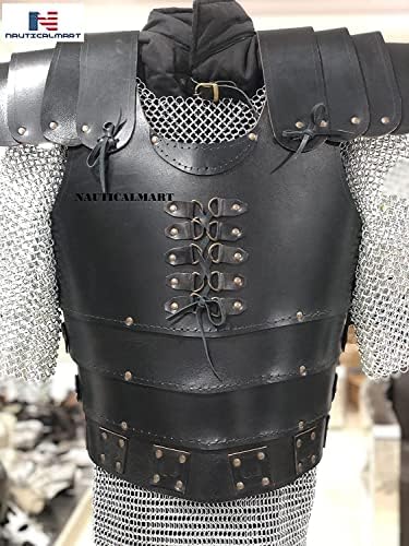 Средновековен Жилетка От Естествена Кожа с дебелина 4 мм, Брони LARP Armor, Костюми за Броня, Рокля - Черен