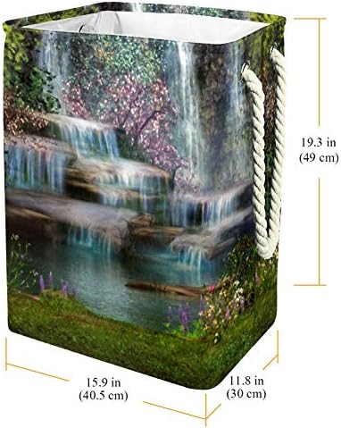 Inhomer Водопади, Цветя и Дървета 300D Оксфорд PVC, Водоустойчив Кошница За Дрехи, Голяма Кошница за Дрехи за Одеяла Дрехи