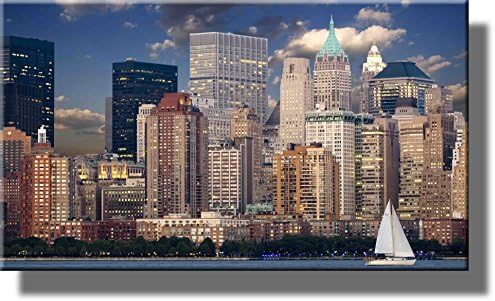 Панорама на Ню Йорк и картината с лодката върху Опънато платно, Художественото оформление на стени, Готово да