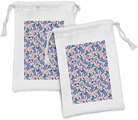 Комплект от 2 Мешочков от абстрактна тъкан Ambesonne, Тропически цветя и листа пастелни Тонове, Малка Чанта на съвсем малък