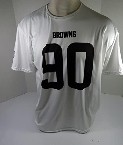 Cleveland Browns #90 Използвана В Играта Бяла Тренировочная Риза От Джърси DP45223 - Използваните В игрите NFL Тениски Без подпис