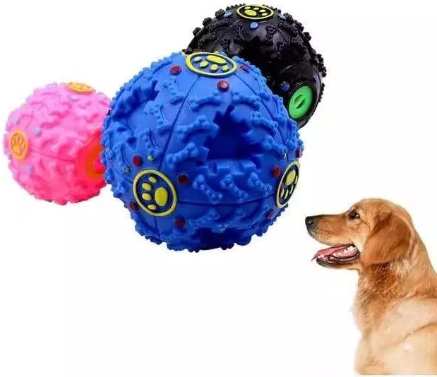 Здрава топка за Лакомства за Кучета със Звуци, Интерактивна играчка за Дъвчене Агресивни жевунов (3 инча, синьо)
