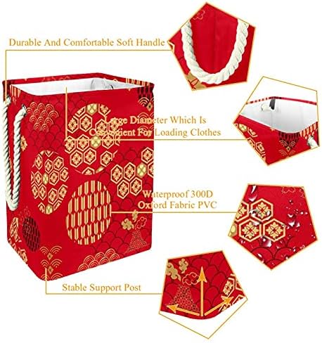 Червена Голяма Кошница за дрехи с Традиционния Японски Дизайн, Удобна Дръжка За Носене, Водоустойчива Сгъваема Кошница За Дрехи
