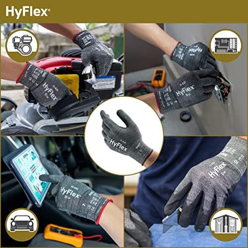 Ръкавици Промишлени HYFLEX 11-531 от найлон и Ликра, Устойчиви на гумата, с Длан от разпенен Нитрил за производство, Рент - Сив