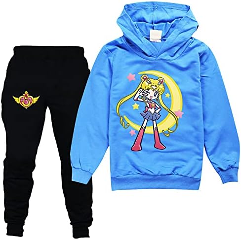 Leeorz/ Скъпа Hoody с качулка Sailor Moon, за момичета, Пуловер и Панталони, Спортно облекло, Комплект от
